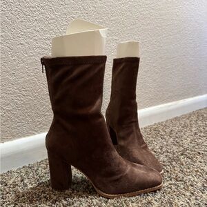 Elegant Brown Faux Suede Heeled Boots